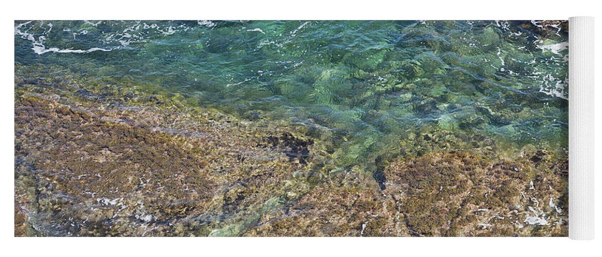 Turquoise Yoga Mat featuring the photograph Turquoise Blue Water And Rocks On The Coast by Adriana Mueller