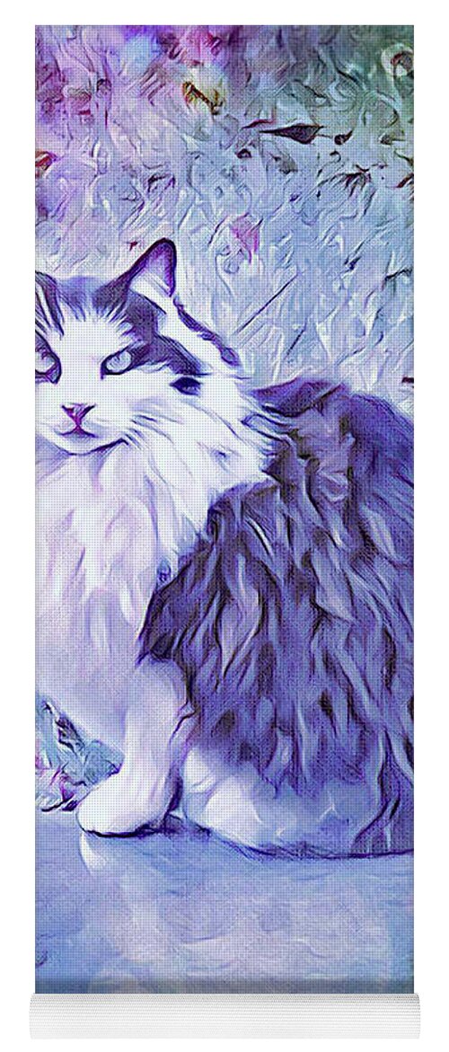 Cat; Kitten; Tuxedo; Long Hair; Impressionist; Painting; Yoga Mat featuring the digital art Tuxedo Cat by Tina Uihlein