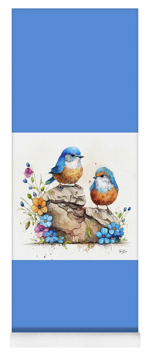 Bluebirds Yoga Mat featuring the painting Two Adorable Bluebirds by Tina LeCour