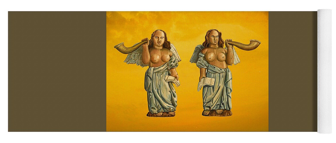 Angels Yoga Mat featuring the mixed media Two Pissed Off Angels by Lorena Cassady