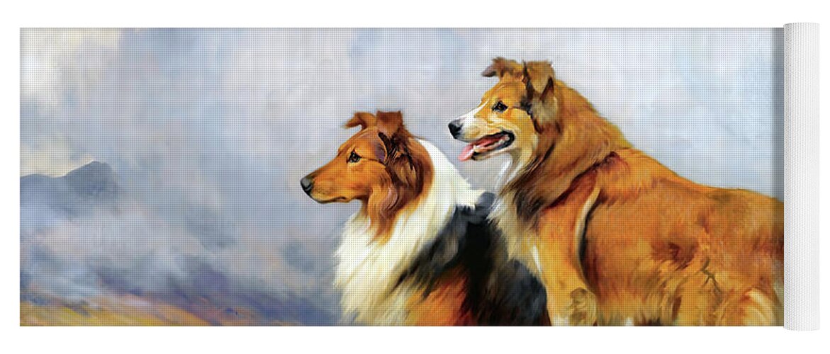 Two Collies Above A Lake Yoga Mat featuring the photograph Two Collies Above A Lake by Wright Barker by Carlos Diaz