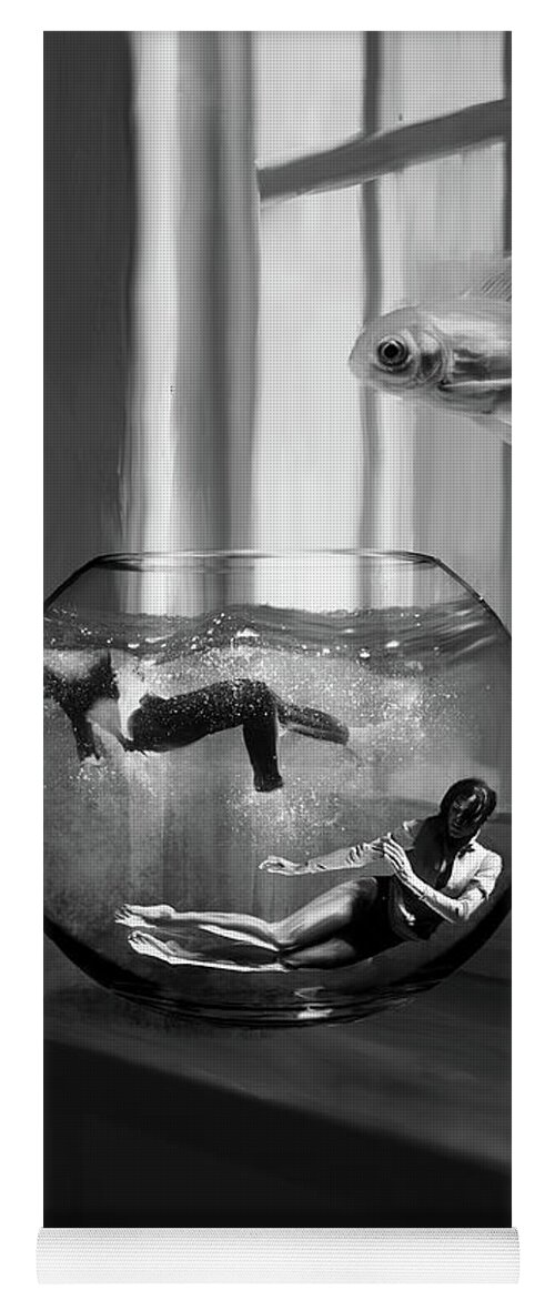 Pink Floyd Yoga Mat featuring the digital art Two Lost Souls Swimming in a Fishbowl - Black and White by Nikki Marie Smith