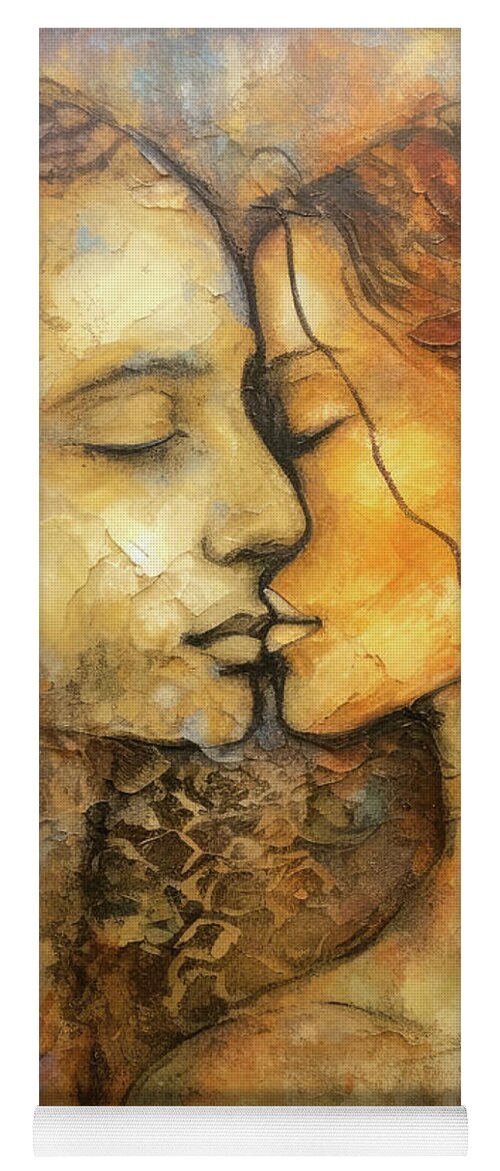 Lovers Yoga Mat featuring the digital art Two Lovers 20 Gold and Brown by Matthias Hauser