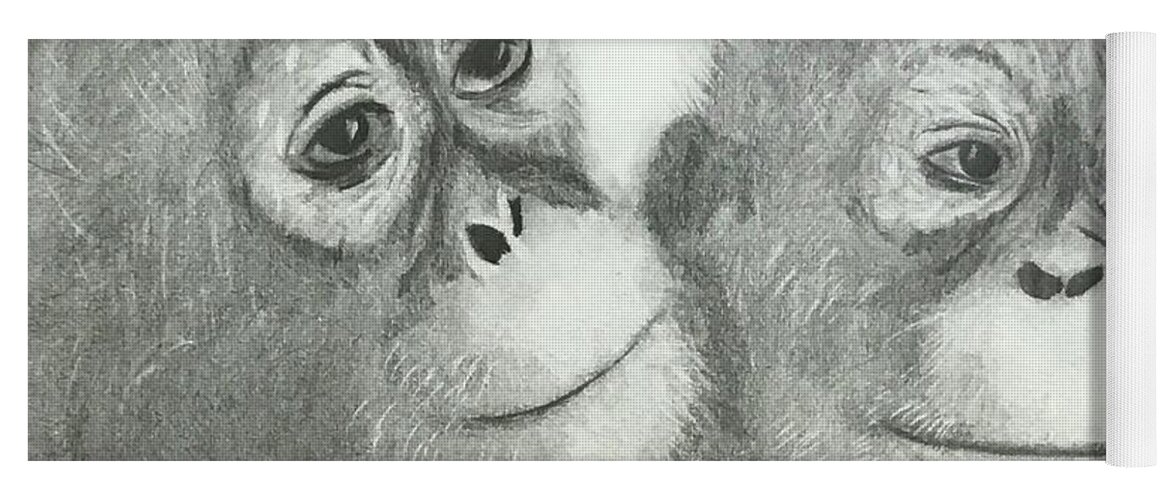 Original Art Work Yoga Mat featuring the drawing Two Monkeys by Theresa Honeycheck