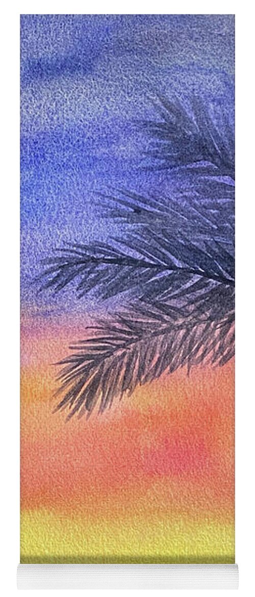 Palm Trees Yoga Mat featuring the painting Two Palm Trees at Sunset by Lisa Neuman