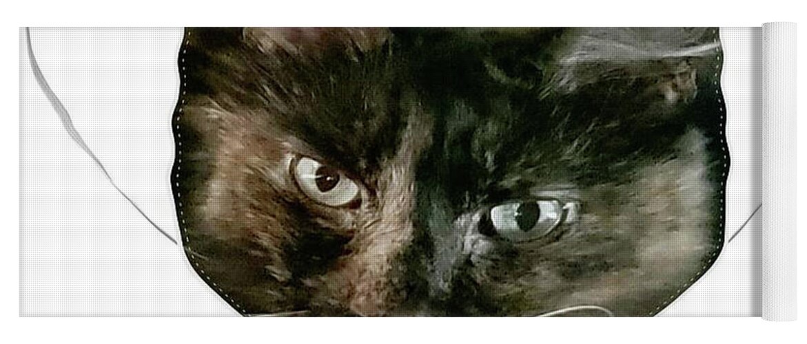 Cat; Kitten; Torti; Torti Cat; Tortoiseshell; Gold; Brown; Black; Green Eyes; Cat Eyes; Kitten Eyes; Macro; Close-up; Photography; Watercolor; Monochrome; Face Mask; Mask Yoga Mat featuring the photograph Two Tones Torti Face Mask by Tina Uihlein