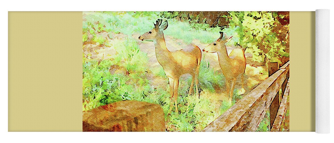 Animal Yoga Mat featuring the digital art Two Young Bucks in Velvet by Shelli Fitzpatrick