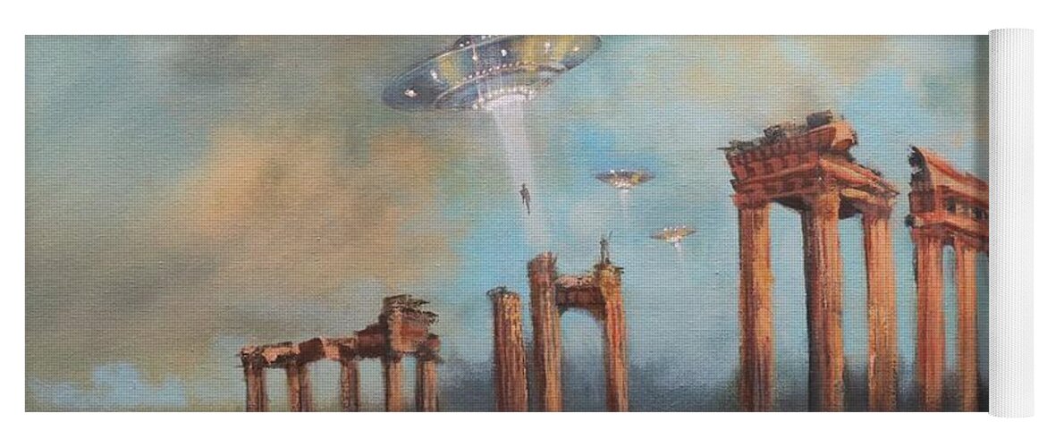 Ufo's Yoga Mat featuring the painting UFOs A Rescue Party by Tom Shropshire