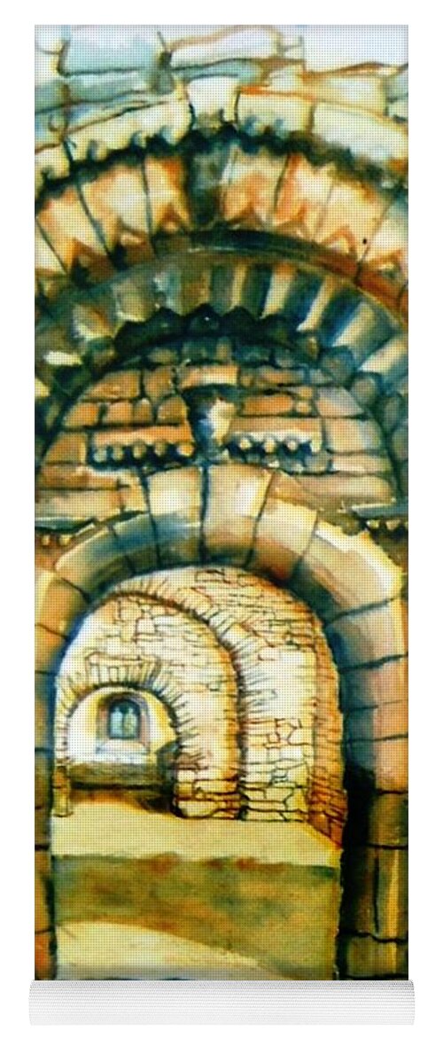 Watercolour Yoga Mat featuring the painting Ullard Romanesque doorway by Trudi Doyle