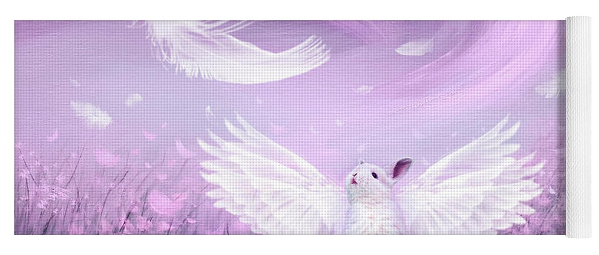 Wings Yoga Mat featuring the painting Under His Wings - Purple Gray by Yoonhee Ko
