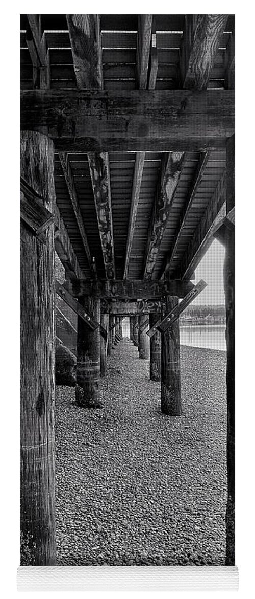 Black And White Yoga Mat featuring the photograph Under the Boardwalk - Poulsbo bw by Jerry Abbott