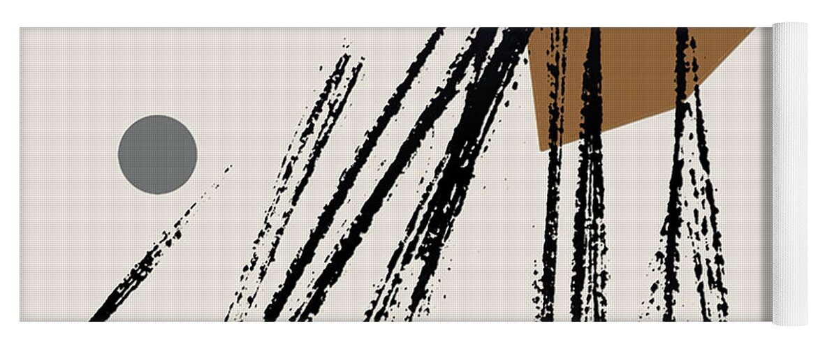 Black And Brown Yoga Mat featuring the painting Uneven Elegance No. 10 - Black and Brown Minimalist Art by Lourry Legarde