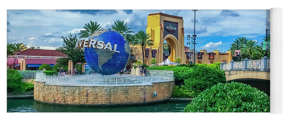Universal Orlando Resort Yoga Mat featuring the photograph Universal Orlando Globe AP01 by Carlos Diaz