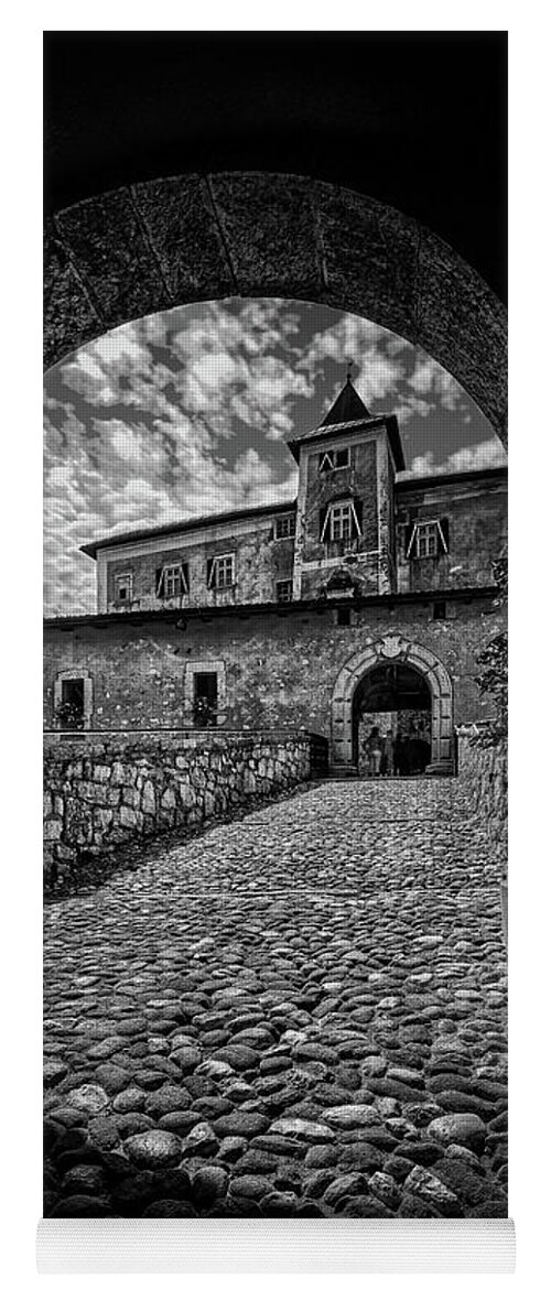 Thun Yoga Mat featuring the photograph Unusual view of Thun castle bnw by The P