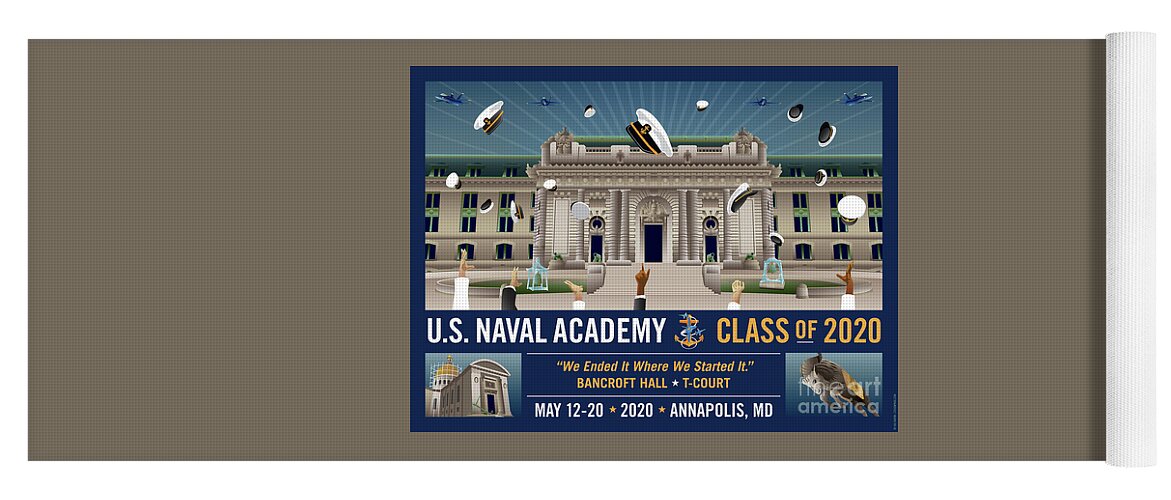 Usna Yoga Mat featuring the digital art USNA Class of 2020 Bancroft Hall T Court Celebration with Blue Angels by Joe Barsin