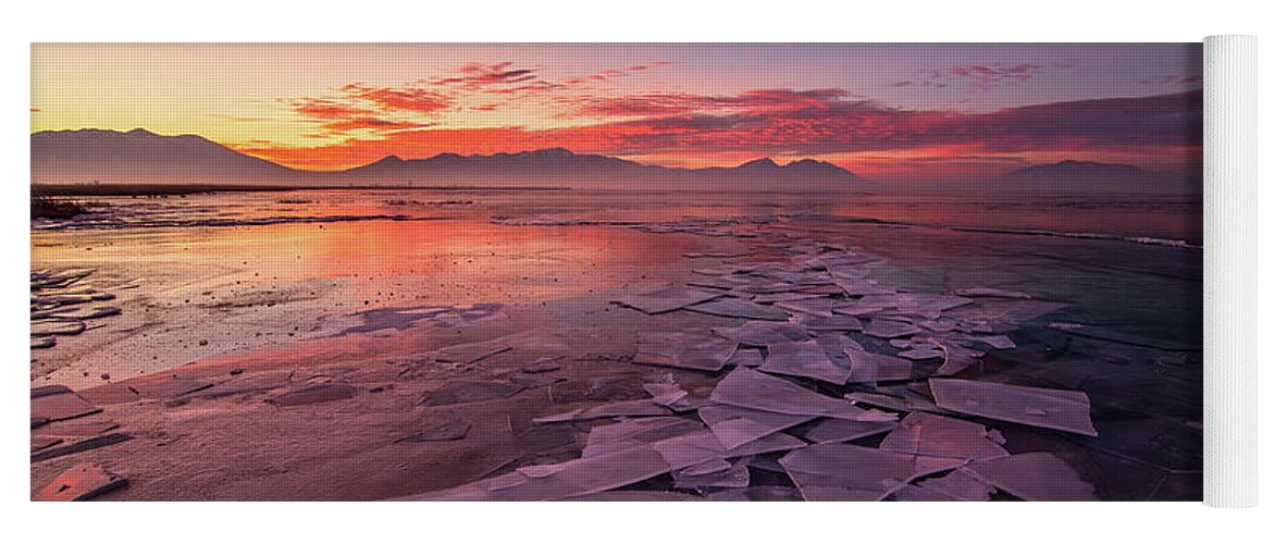 Utah Lake Yoga Mat featuring the photograph Utah Lake Ice Sunrise by Wesley Aston