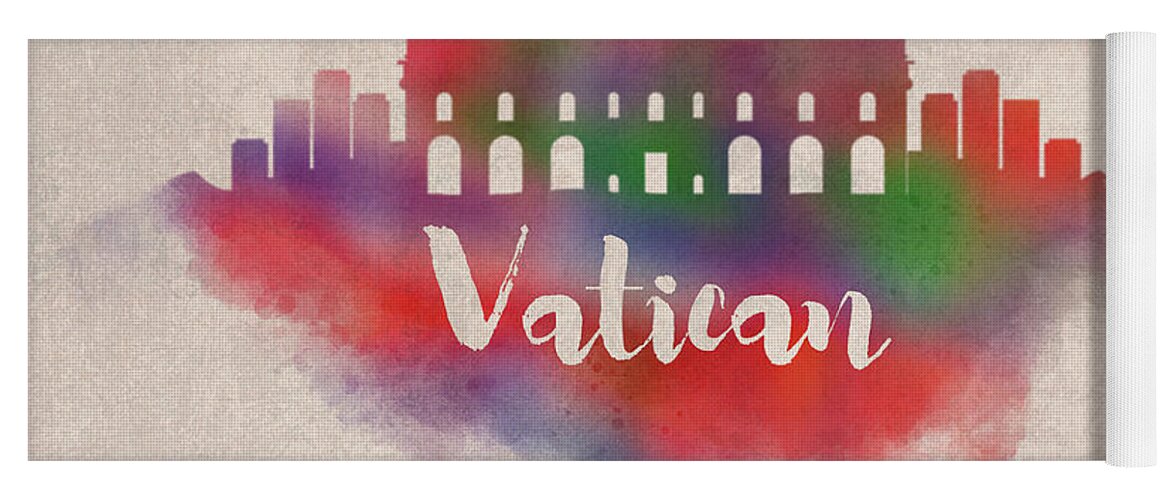 Vatican City Yoga Mat featuring the mixed media Vatican City Watercolor City Skyline by Design Turnpike
