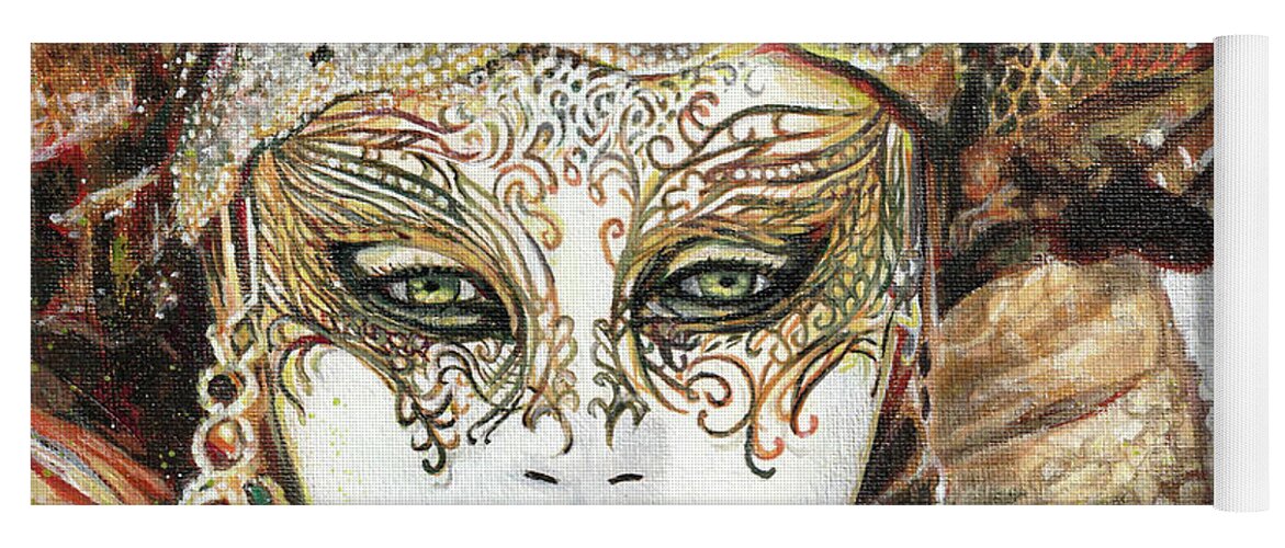 Mask Yoga Mat featuring the painting Venetian Mask Gold by Elaine Berger