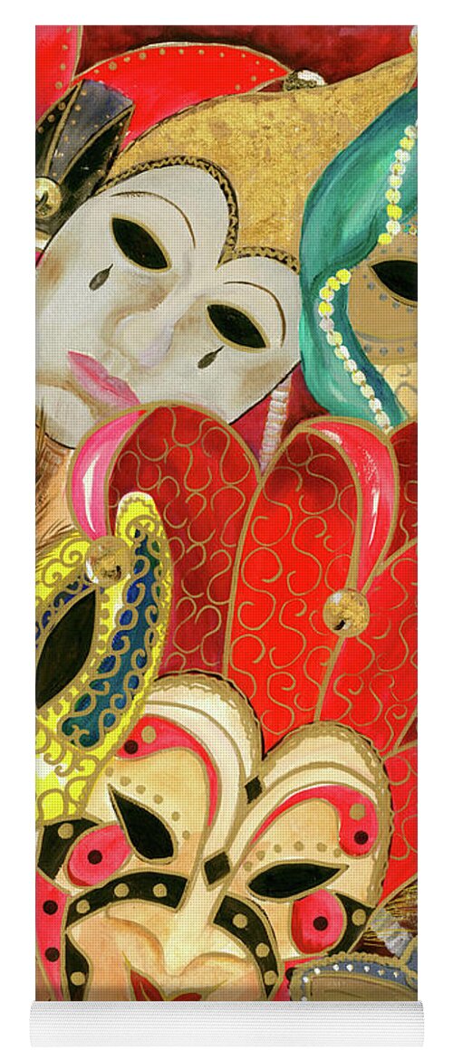 Masks Yoga Mat featuring the painting Venetian Masks by Barbara Landry