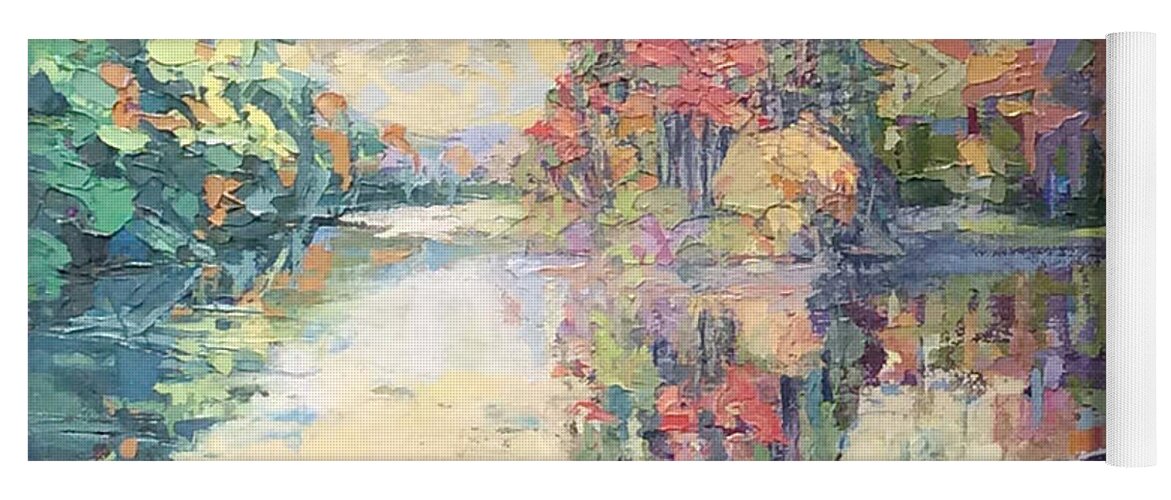 Canoe Yoga Mat featuring the painting Vermont Canoe Trip by PJ Kirk