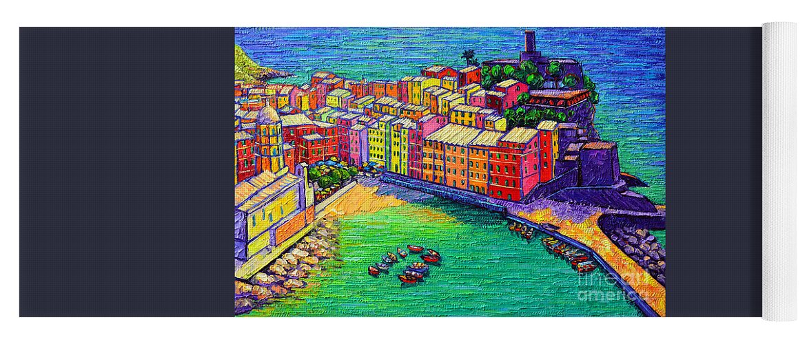 Vernazza Yoga Mat featuring the painting Vernazza Cinque Terre Italy Painting Detail by Ana Maria Edulescu