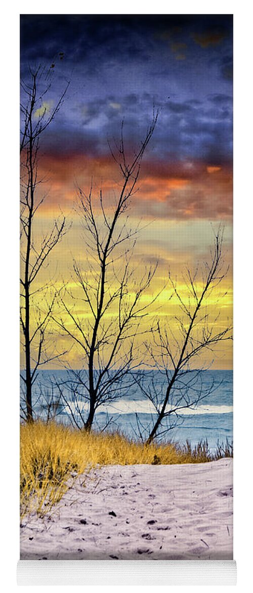 Art Yoga Mat featuring the photograph Vertical Photo of a Beach at Sunset on Lake Michigan by Randall Nyhof