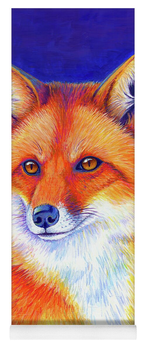 Red Fox Yoga Mat featuring the painting Vibrant Flame - Colorful Red Fox by Rebecca Wang