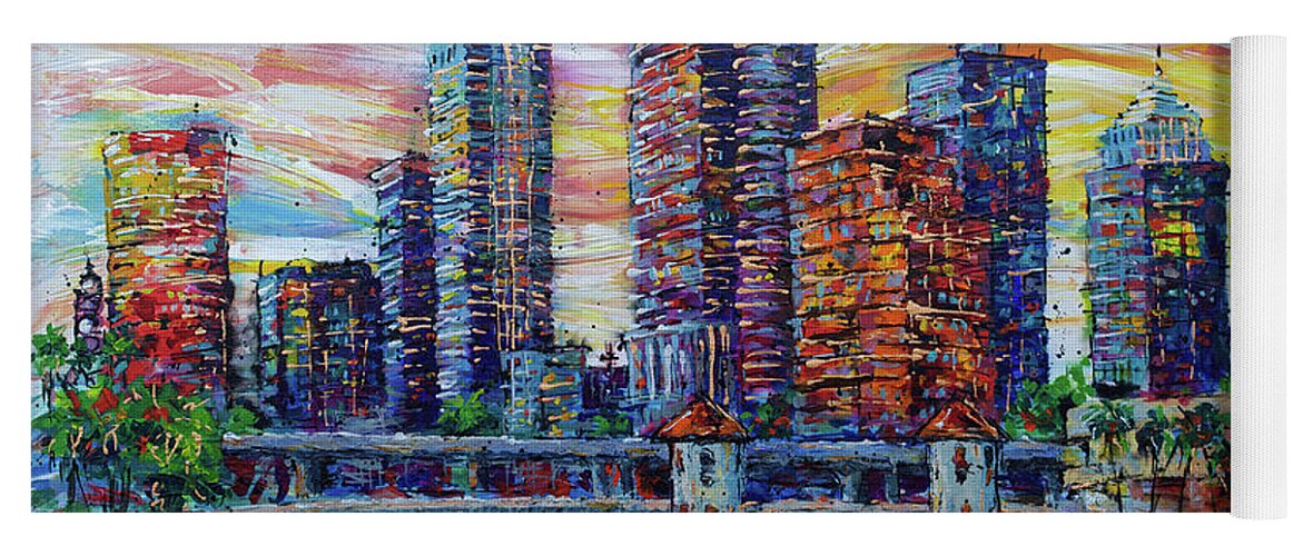  Yoga Mat featuring the painting Vibrant Tampa Skyline by Jyotika Shroff