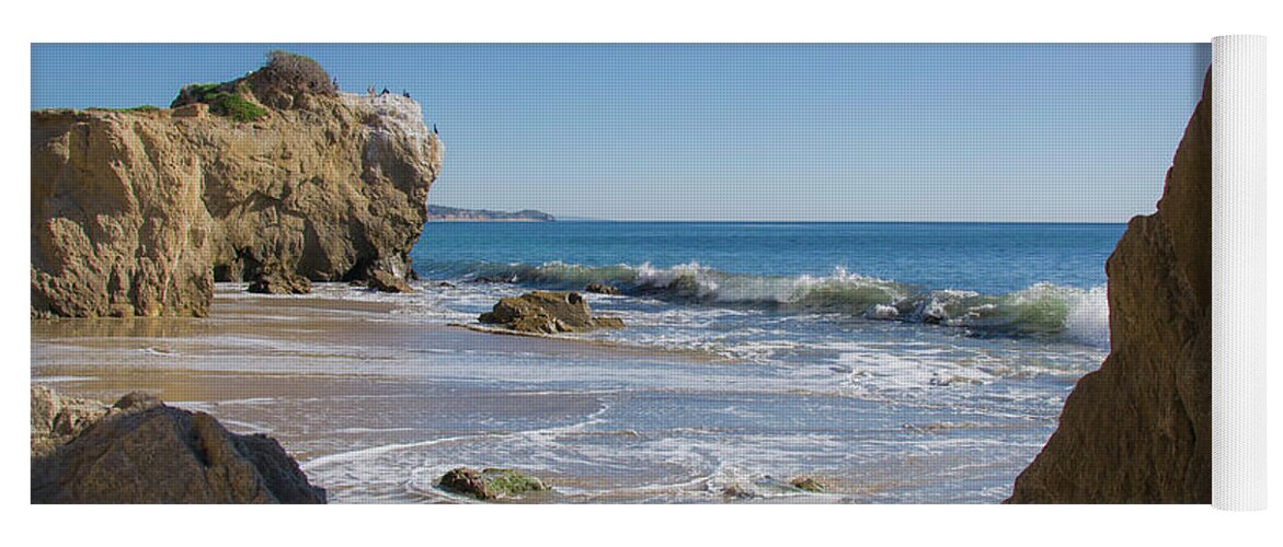 El Matador Beach Yoga Mat featuring the photograph View through the Rocks by Matthew DeGrushe