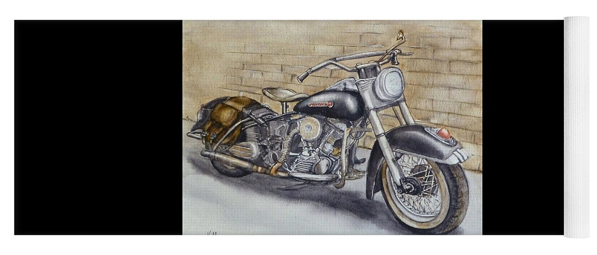 Vintage Motorcycle Yoga Mat featuring the painting Vintage 1950's Motorcycle by Kelly Mills