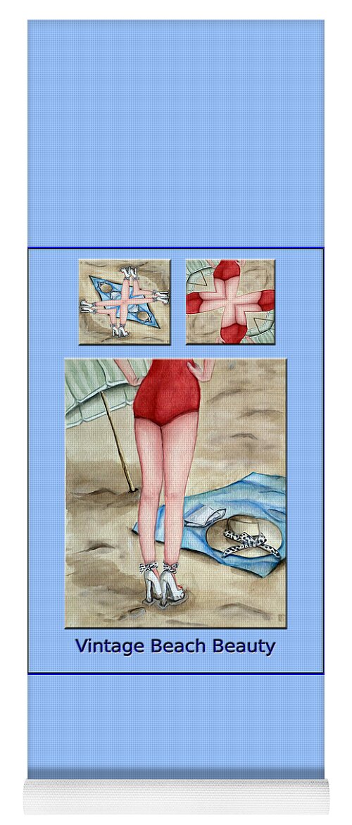 Beach Yoga Mat featuring the mixed media Vintage Beach Beauty Poster by Ronald Mills