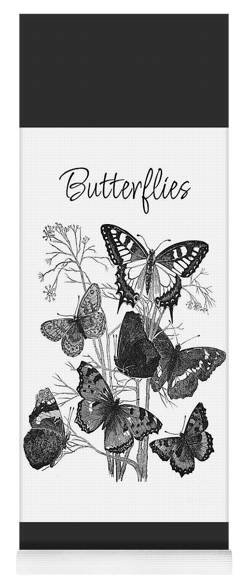 Black And White Yoga Mat featuring the mixed media Vintage Butterflies by Tina LeCour