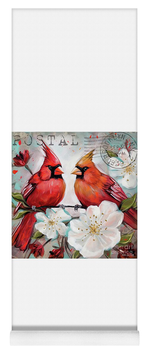 Northern Cardinals Yoga Mat featuring the painting Vintage Cardinals by Tina LeCour