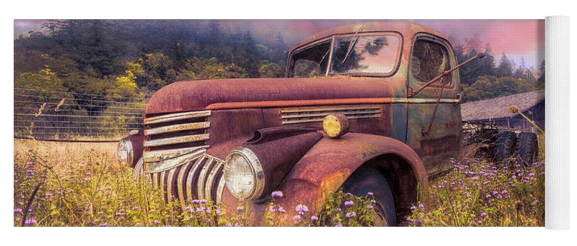 1941 Yoga Mat featuring the photograph Vintage Chevy PIckup Truck in the Mountain Wildflowers at Sunris by Debra and Dave Vanderlaan