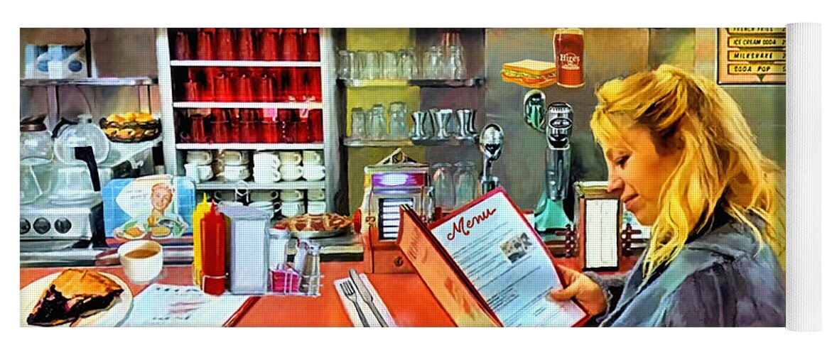 Diner Yoga Mat featuring the painting Vintage Diner by Joel Smith