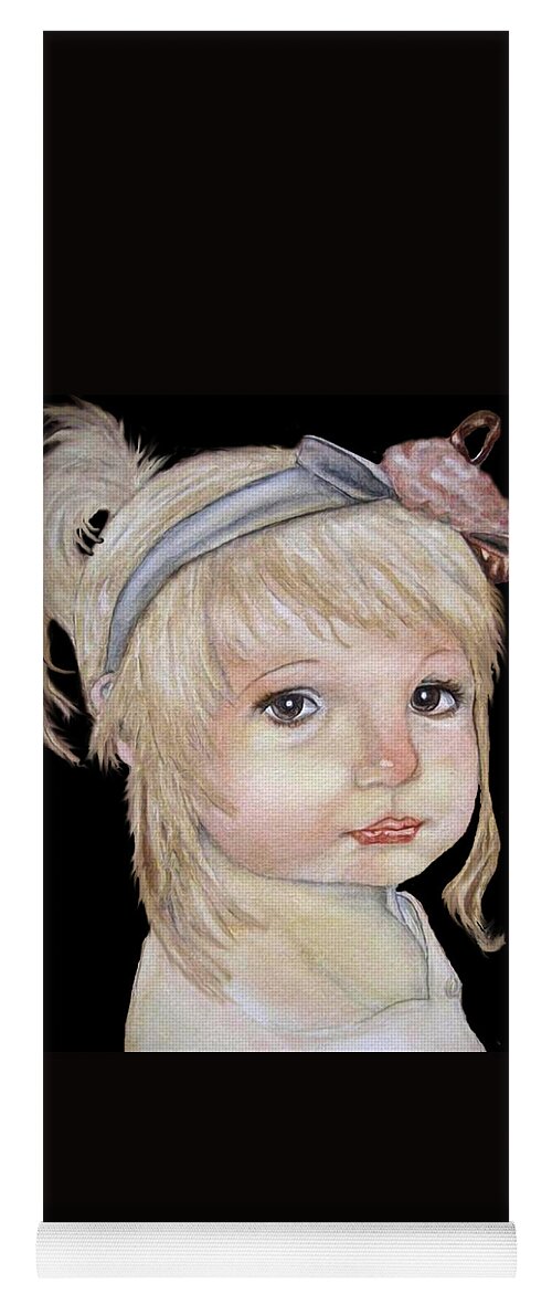 Little Girl Painting Yoga Mat featuring the mixed media Vintage Golden Girl by Kelly Mills