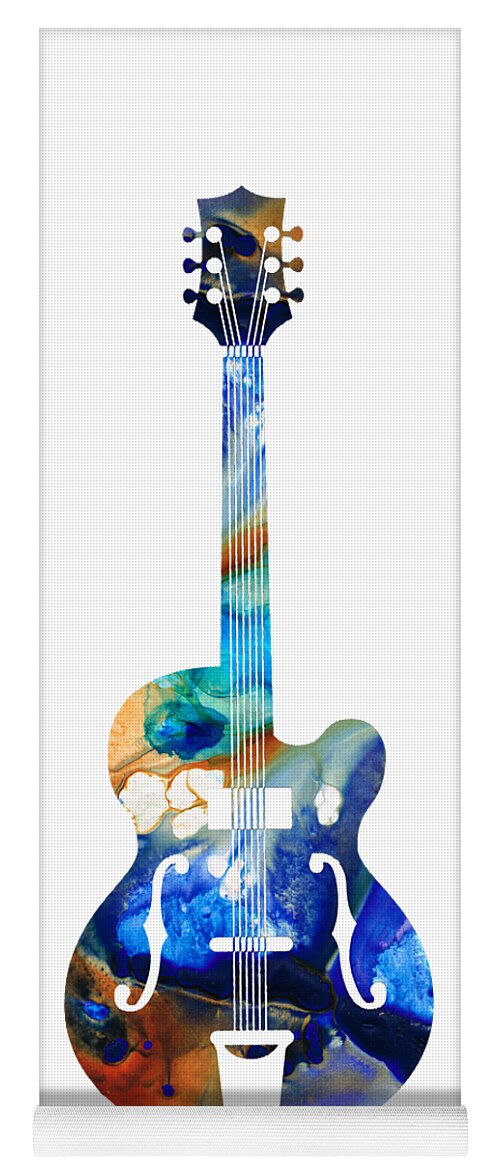 Guitar Yoga Mat featuring the painting Vintage Guitar - Colorful Abstract Musical Instrument by Sharon Cummings