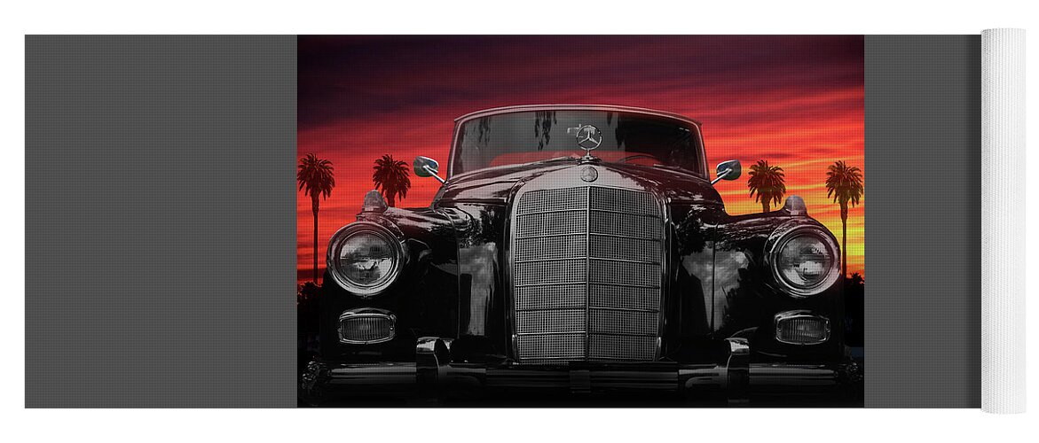 Mercedes Benz Yoga Mat featuring the photograph Vintage Mercedes Benz and RED SUNSET by Larry Butterworth