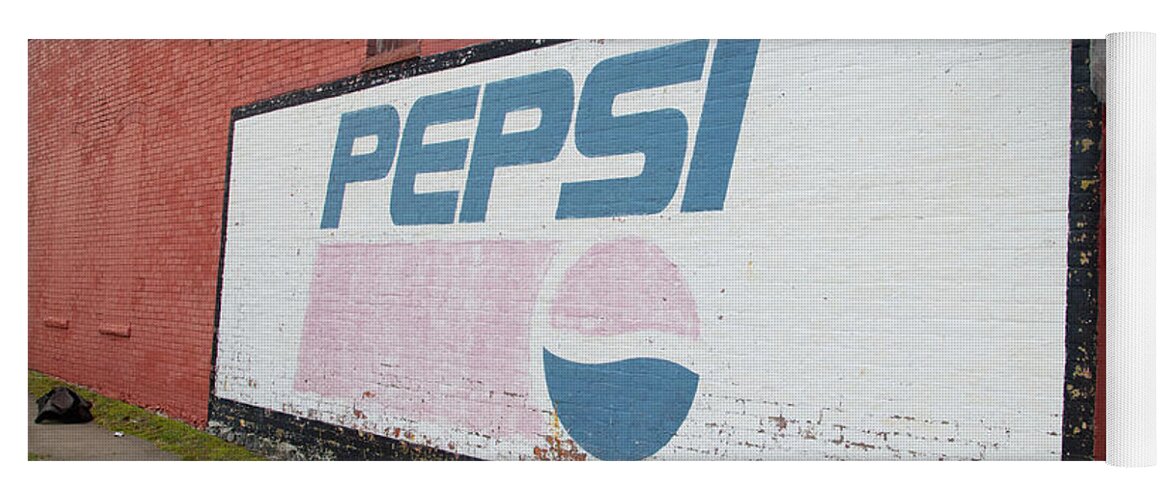 United States Of America Yoga Mat featuring the photograph Vintage Pepsi mural advertisement on Historic Route 66 in Galena Kansas by Eldon McGraw