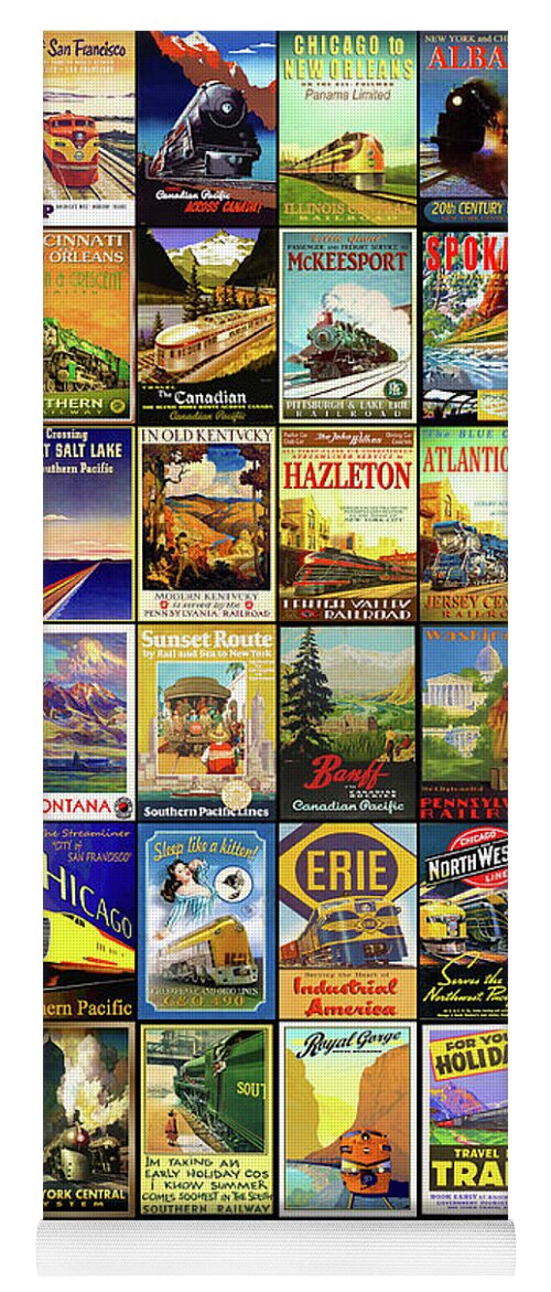 Car Yoga Mat featuring the mixed media Vintage Railroad Posters by Pheasant Run Gallery