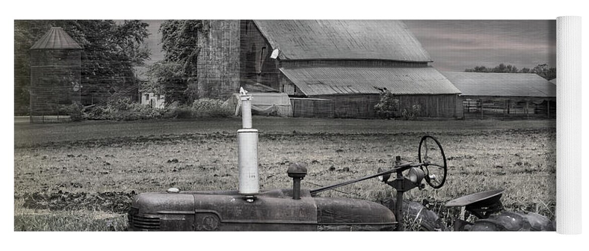 Barns Yoga Mat featuring the photograph Vintage Tractor at the Country Farm by Debra and Dave Vanderlaan