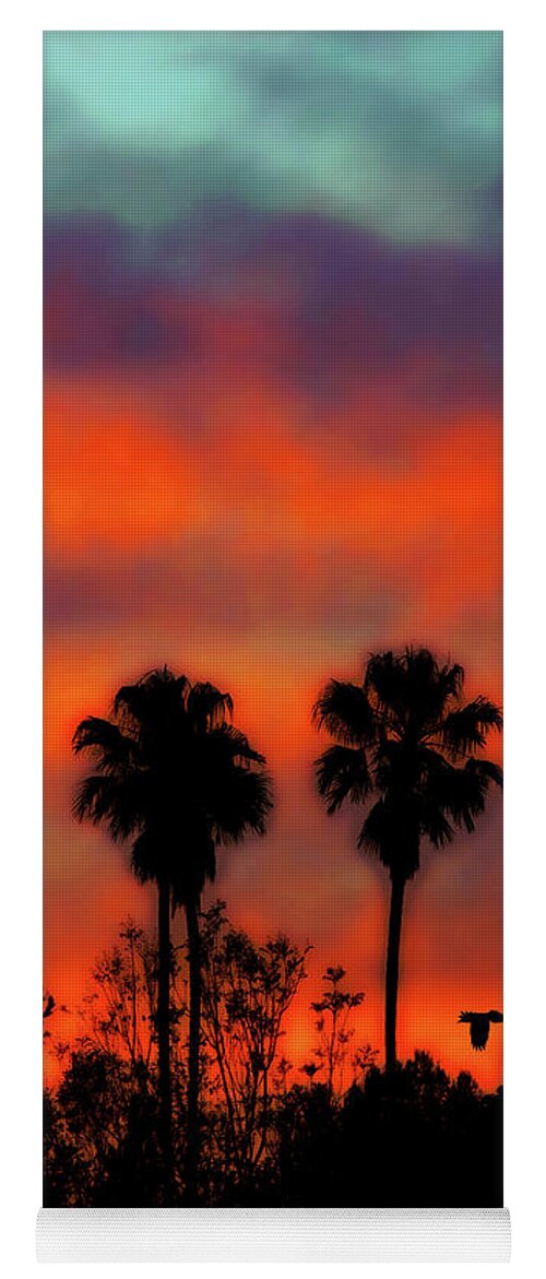 Sunset Palm Trees Art Yoga Mat featuring the photograph Vivid Sunset by Jerry Cowart
