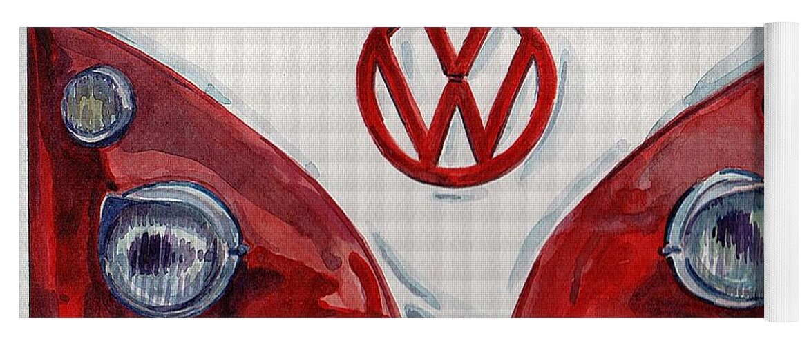 Car Yoga Mat featuring the painting Volkswagen by George Cret
