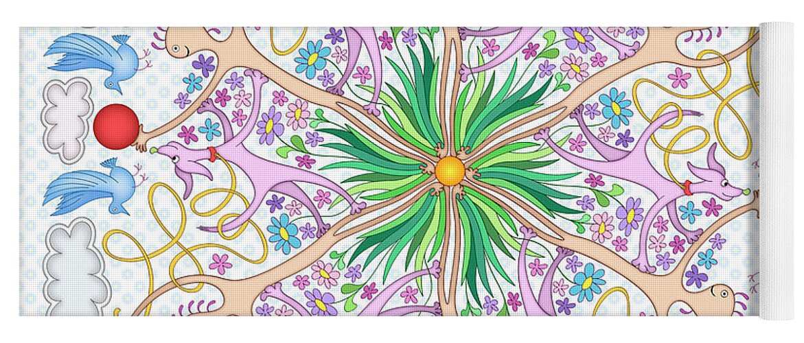 Whimsical Mandalas Yoga Mat featuring the digital art Wagamuffin Loose Leash by Becky Titus