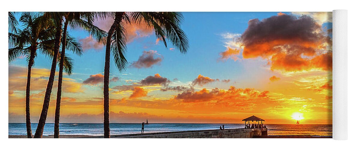 Waikiki Sunset Yoga Mat featuring the photograph Waikiki Sunset off of the Pier by Aloha Art