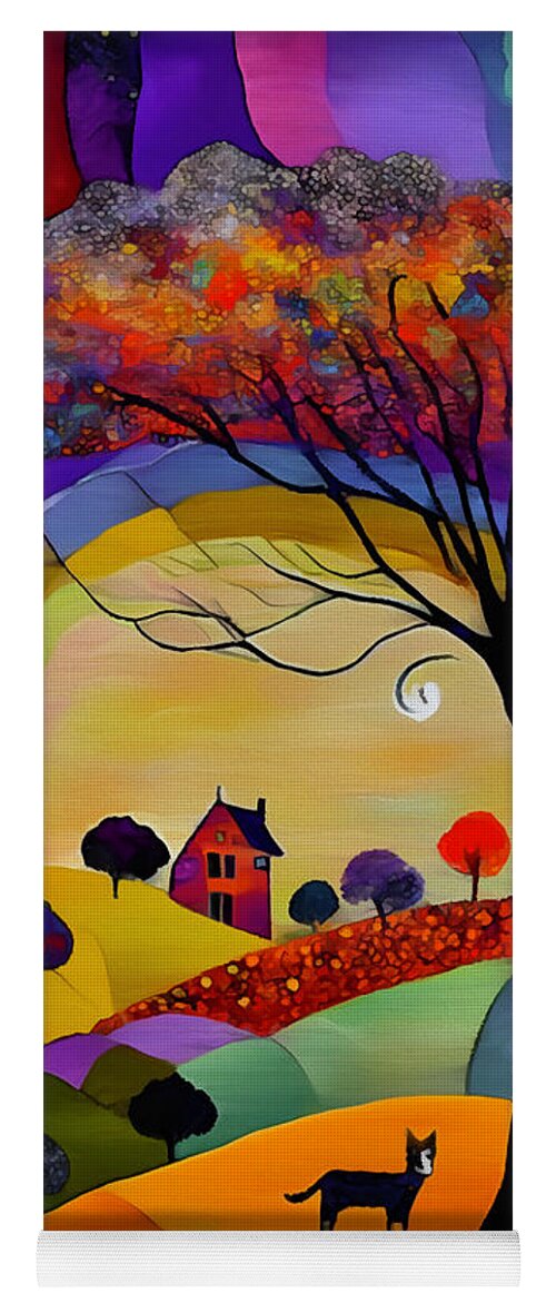 Home Yoga Mat featuring the mixed media Walking Home with my Dog by Ann Leech