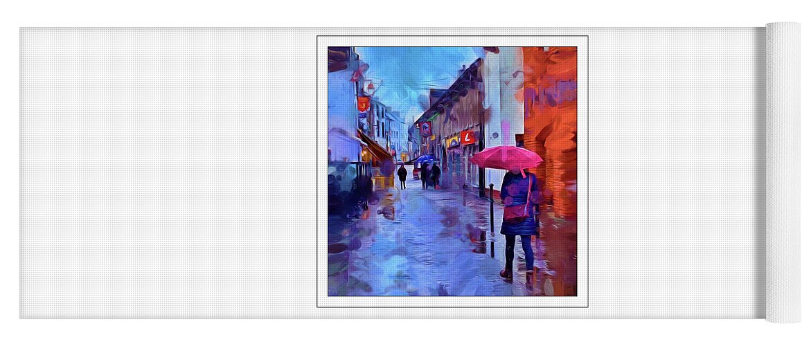 Rain Yoga Mat featuring the photograph Walking in the Rain In Galway by Peggy Dietz
