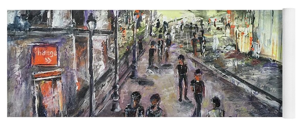 Painting Yoga Mat featuring the painting Walking street by Maria Karlosak