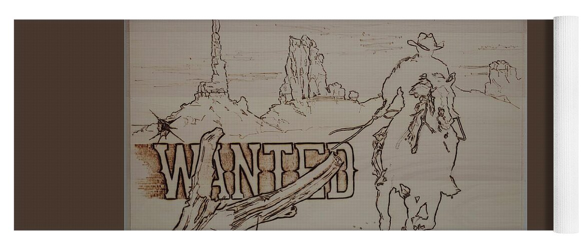 Pyrography Yoga Mat featuring the pyrography Wanted by Sean Connolly