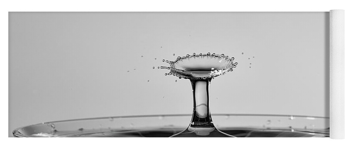 North Wilkesboro Yoga Mat featuring the photograph Water Drops Collide Over Martini Glass Monochrome by Charles Floyd